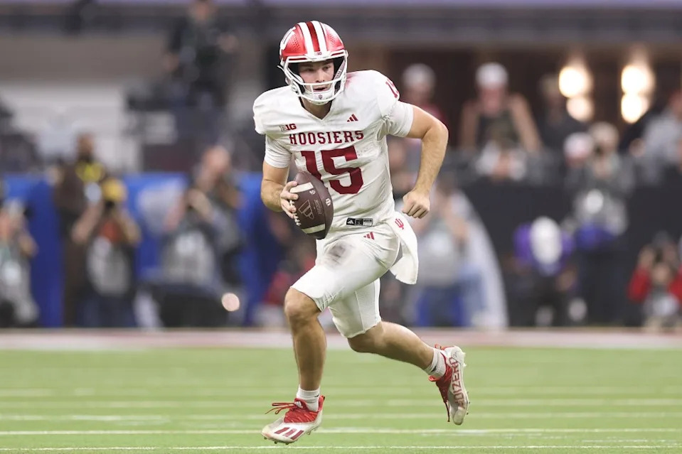 Fernando Mendoza led Indiana to a win over Ohio State in the Big Ten Championship Game. Getty Images
