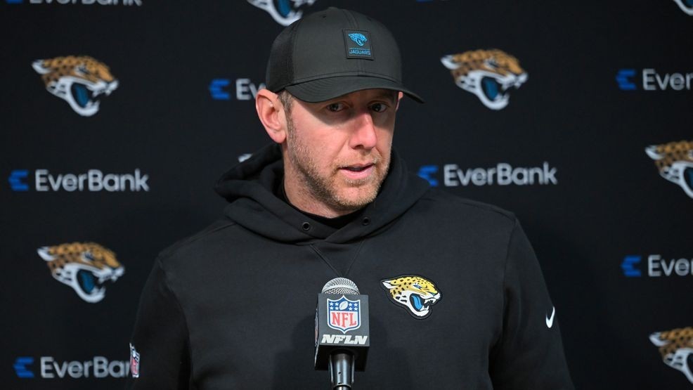 Jacksonville Jaguars head coach Liam Coen speaks at a news conference after an NFL football game between the Tennessee Titans and the Jacksonville Jaguars Sunday, Nov. 30, 2025, in Nashville, Tenn. (AP Photo/John Amis)