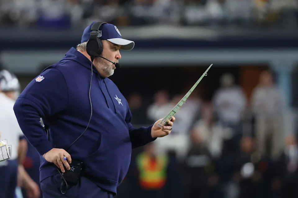 ARLINGTON, TEXAS - JANUARY 14: Head coach Mike McCarthy of the Dallas Cowboys watches action during the first half of the NFC Wild Card Playoff game against the Green Bay Packers at AT&T Stadium on January 14, 2024 in Arlington, Texas. (Photo by Richard Rodriguez/Getty Images)Richard Rodriguez/Getty Images
