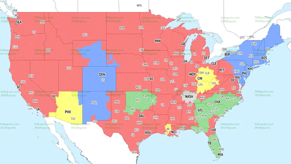 The FOX coverage map for the 1 p.m. ET games in Week 17 of the NFL season.