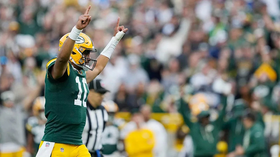 <div>Jordan Love reacts after a fourth quarter touchdown against the Detroit Lions at Lambeau Field on Sep. 7, 2025. (Photo by Patrick McDermott/Getty Images)</div>