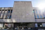 The “Rock of Truth” on the former building of The Dallas Morning News at 508 Young Street. A...