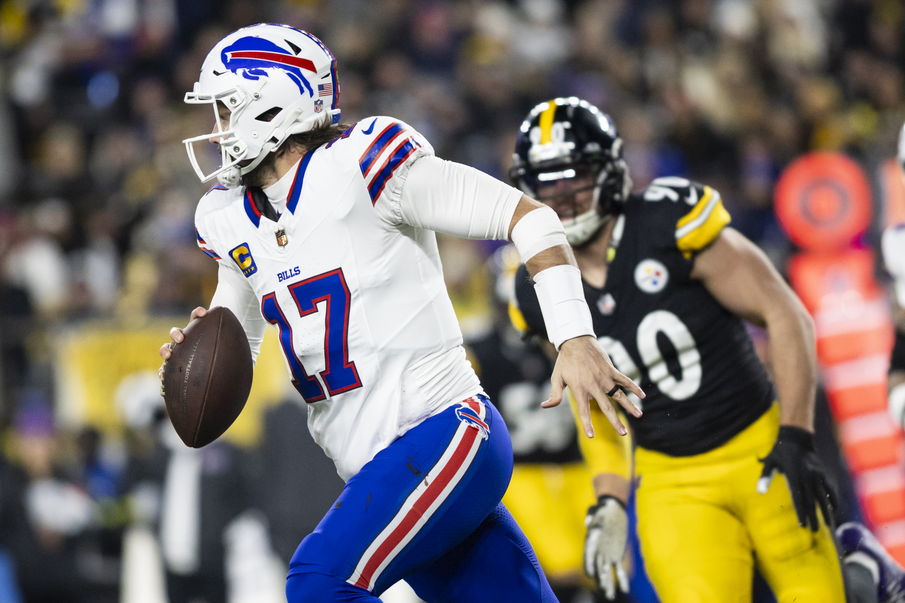 Buffalo Bills quarterback Josh Allen (17)  in-game. Pittsburgh Steelers vs. Buffalo BillsKylee Surike | Special to PennLive