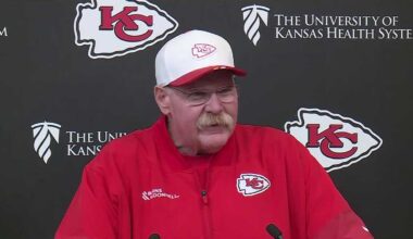 Chiefs head coach Andy Reid reacts to stadium announcement