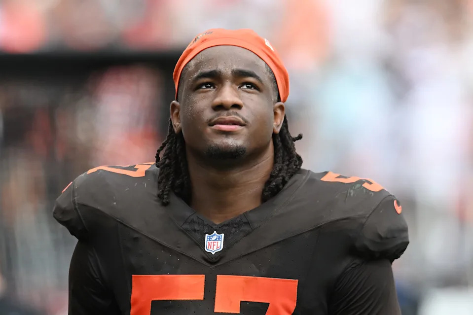 Sep 21, 2025; Cleveland, Ohio, USA; Cleveland Browns defensive end Isaiah McGuire (57) at Huntington Bank Field. Mandatory Credit: Ken Blaze-Imagn Images
