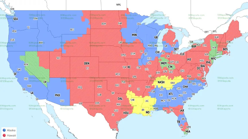 Week 17 CBS single broadcast map