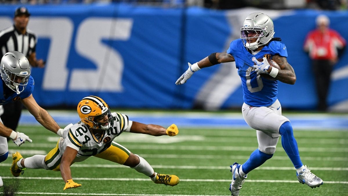 Jahmyr Gibbs player props odds, tips and betting trends for Week 14