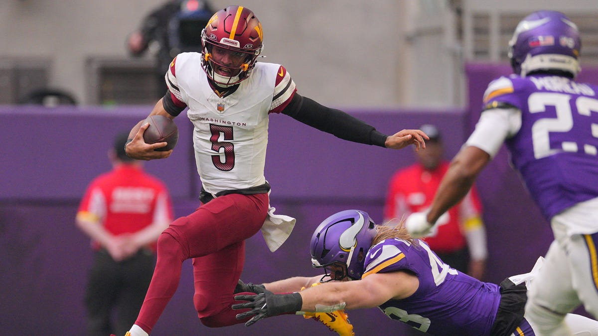 Jayden Daniels' elbow is fine, out on Sunday