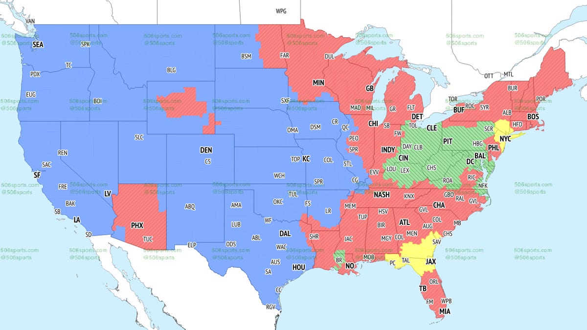 TV broadcast maps for Sunday games