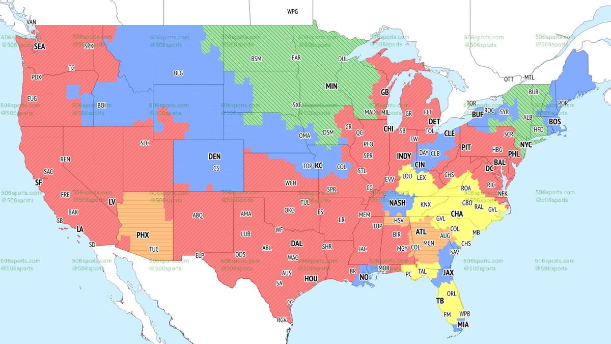 TV broadcast map for Sunday's games