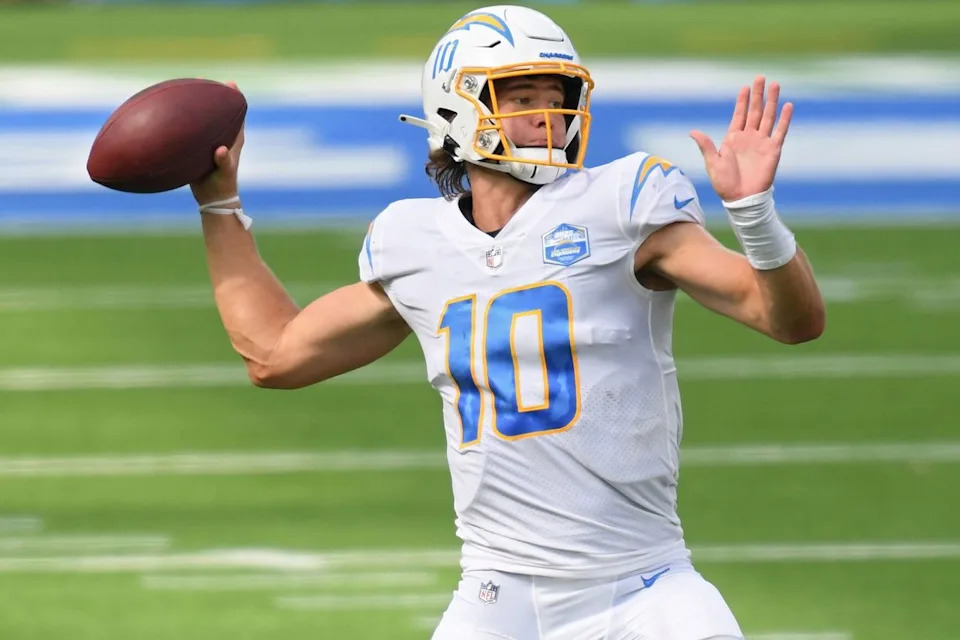 Harry How/Getty Justin Herbert #10 of the Los Angeles Chargers.
