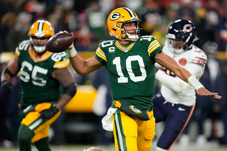 Jordan Love and the Green Bay Packers held on to beat the Bears in the first meeting between the teams this season. (Photo by John Fisher/Getty Images)
