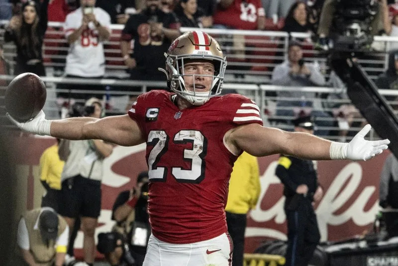 San Francisco 49ers running back Christian McCaffrey totaled 181 yards from scrimmage and a score in a win over the Chicago Bears on Sunday in Santa Clara, Calif. File Photo by Terry Schmitt/UPI
