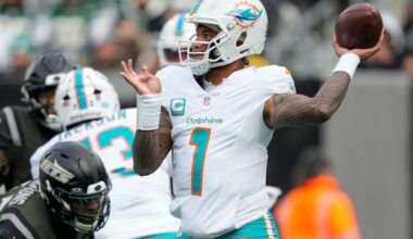 Tagovailoa wins in cold, leads Dolphins to 4th straight victory 34-10 to remain unbeaten vs. Jets