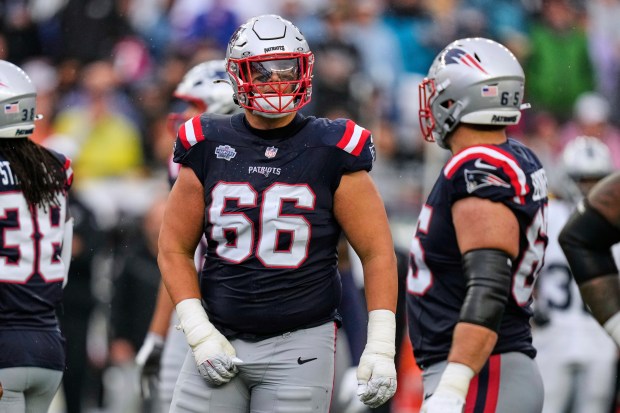 New England Patriots offensive tackle Will Campbell (66) during an NFL football game on  Sunday, Sept. 7 in Foxboro. (AP Photo/Charles Krupa)
