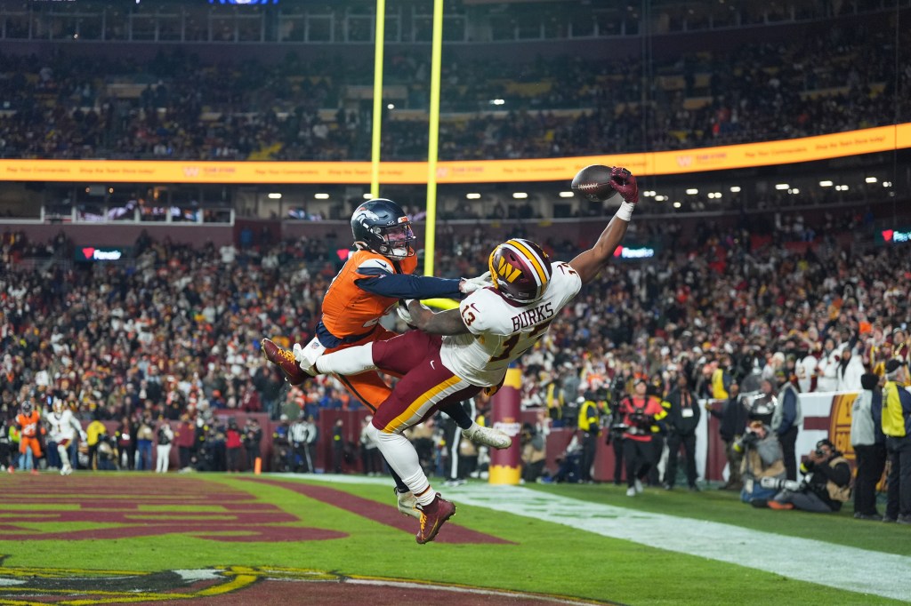 Commanders wideout Treylon Burks wowed fans Sunday night with a remarkable one-handed touchdown catch against the Broncos.