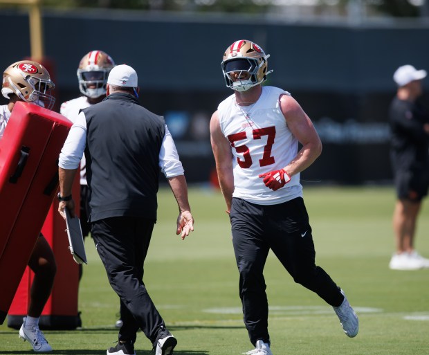 San Francisco 49ers' Luke Gifford (57) practices at the San Francisco 49ers' practice facility in Santa Clara, Calif., on Wednesday, June 11, 2025. (Dai Sugano/Bay Area News Group)
