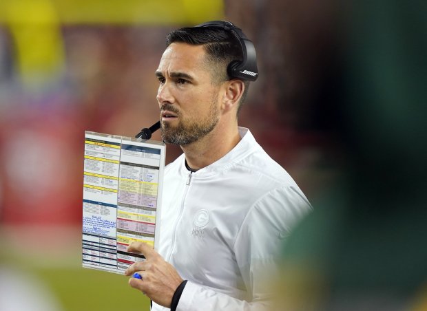 SANTA CLARA, CALIFORNIA - NOVEMBER 24: Head coach Matt LaFleur of the Green Bay Packers watches from the sidelines during the game against the San Francisco 49ers at Levi's Stadium on November 24, 2019 in Santa Clara, California. (Photo by Thearon W. Henderson/Getty Images)