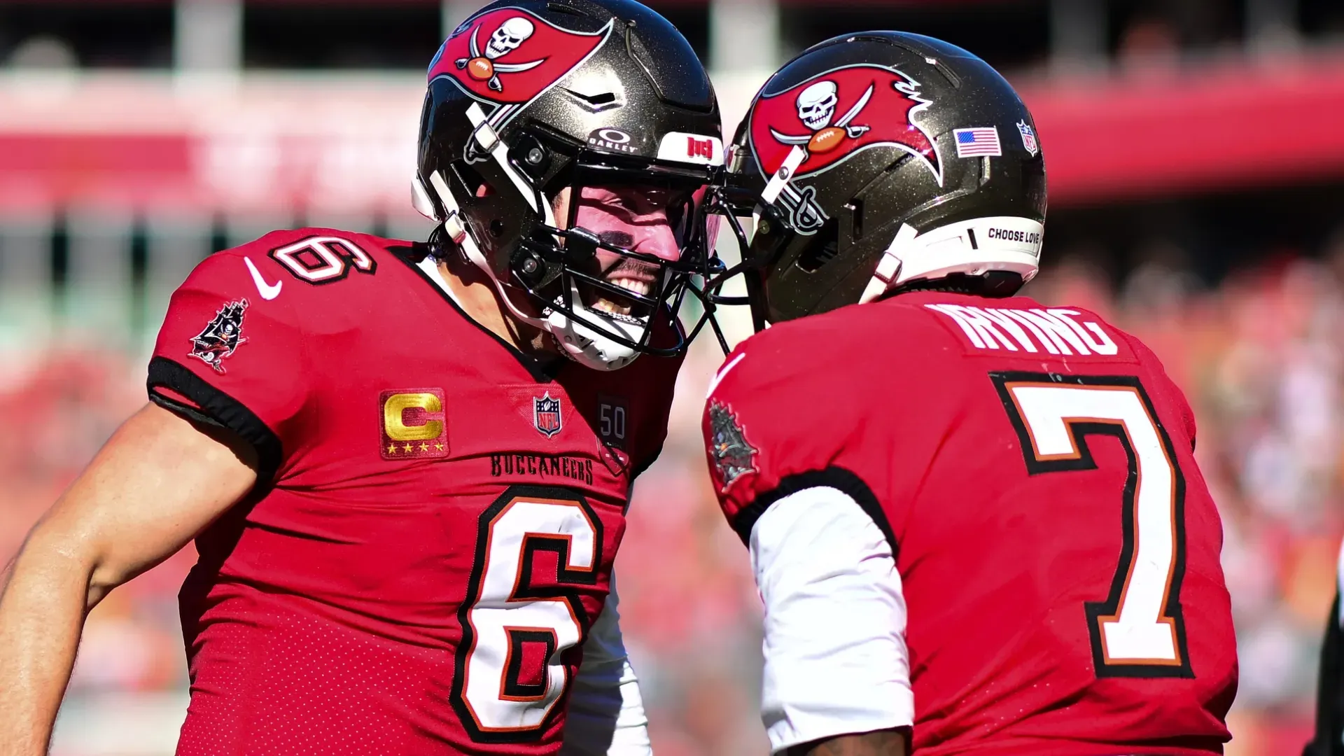 Baker Mayfield with Bucky Irving