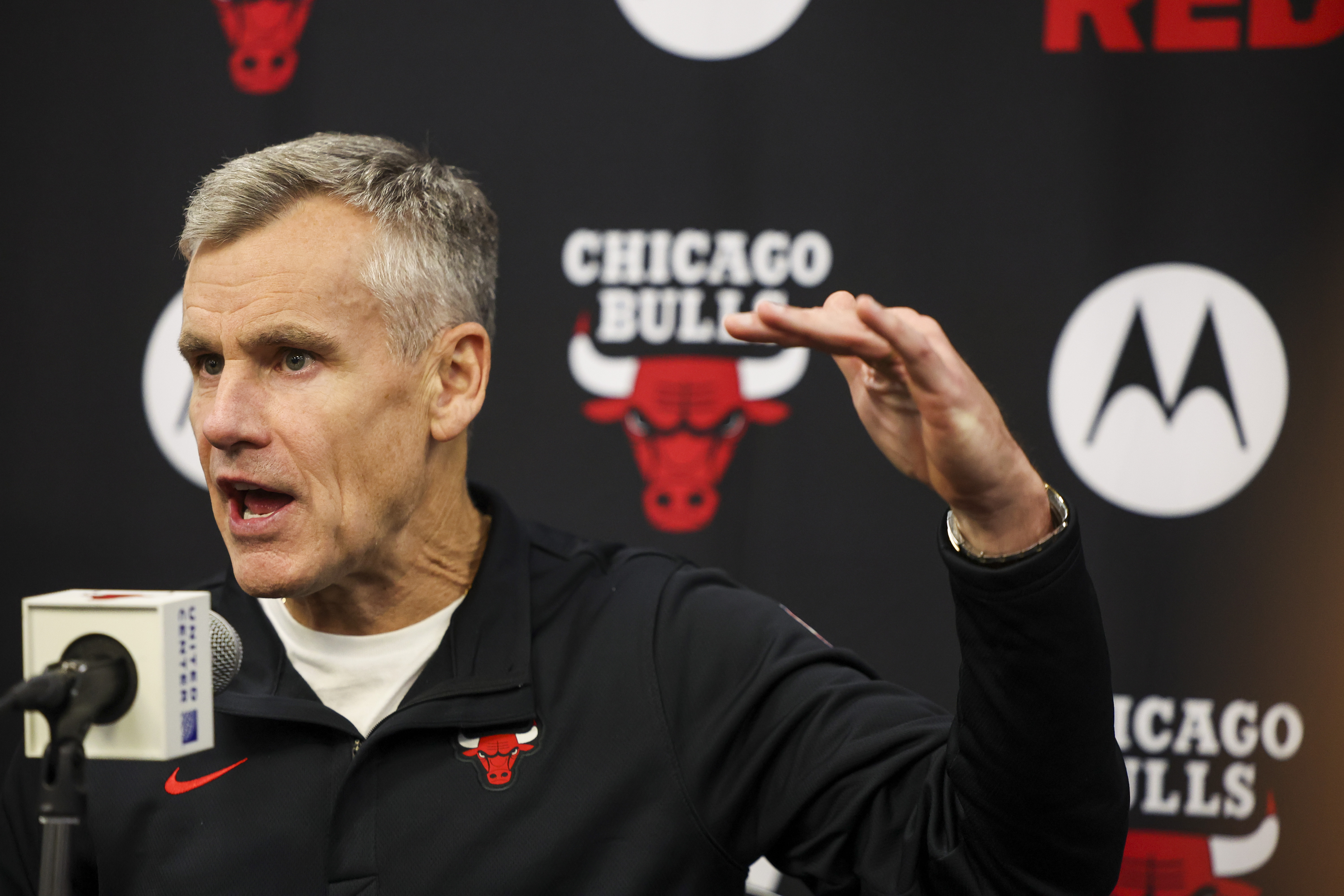 Chicago Bulls head coach Billy Donovan answers questions at a...