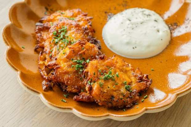 Sweet potato latkes from Ema. (Jeff Marini)
