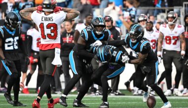 Bucs Wr Mike Evans, Panthers Db Lathan Ransom - Photo By: Imagn Images - Bob Donnan