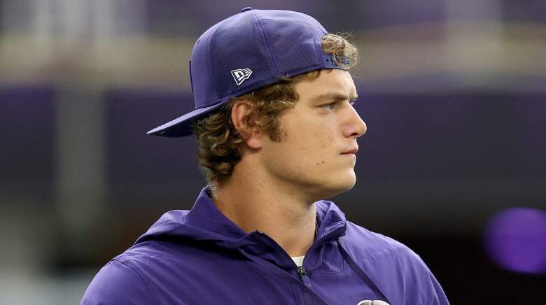 Minnesota Vikings quarterback, JJ McCarthy, on September 14, 2025, warming up prior to the game against the Atlanta Falcons.