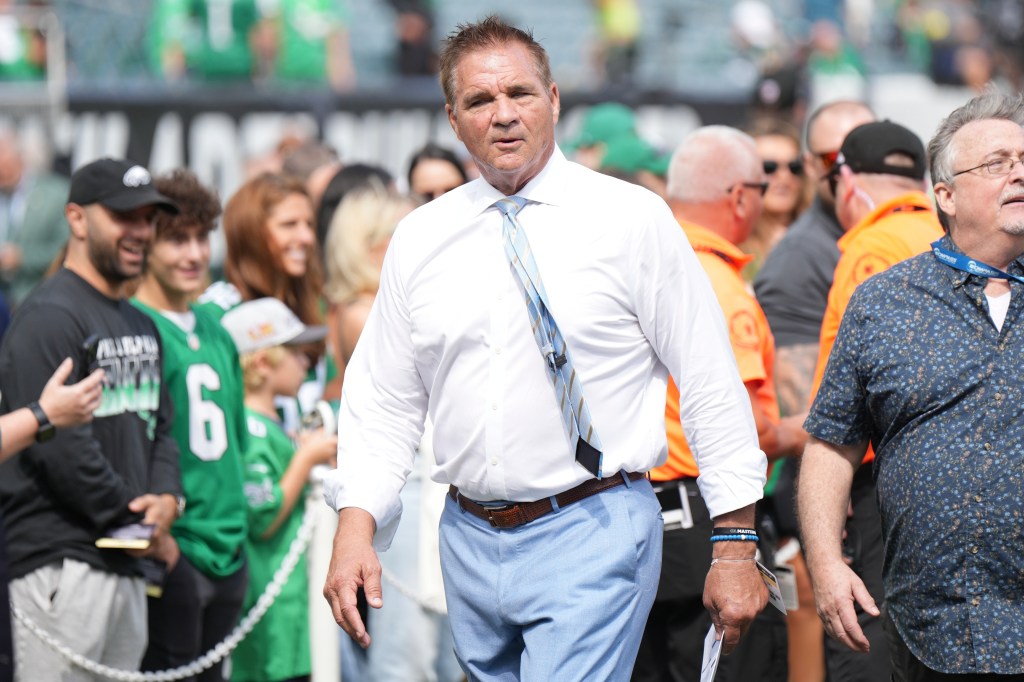 NFL Network analyst Brian Baldinger looks on during the game between the Los Angeles Rams and the Philadelphia Eagles on September 21, 2025 at Lincoln Financial Field in Philadelphia, PA.