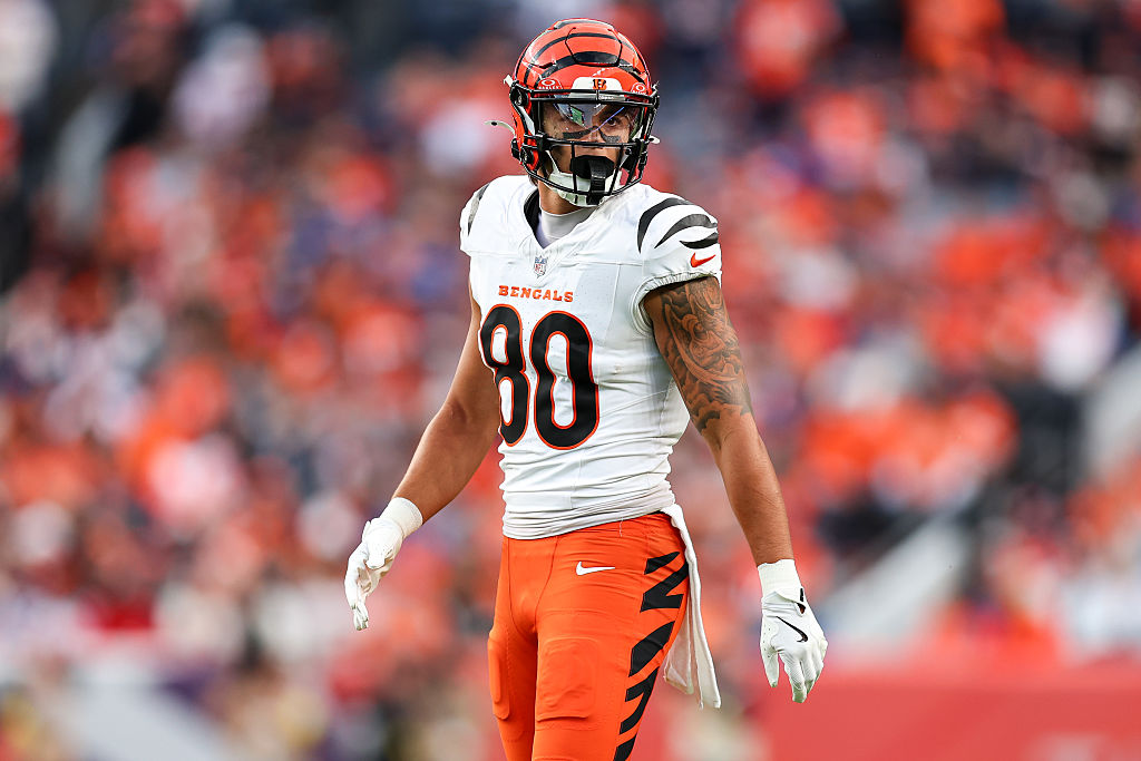 DENVER, COLORADO - SEPTEMBER 29: Andrei Iosivas #80 of the Cincinnati Bengals lines up before a play during the first quarter against the Denver Broncos at Empower Field at Mile High on September 29, 2025 in Denver, Colorado. (Photo by Brooke Sutton/Getty Images)