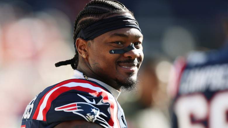 FOXBOROUGH, MASSACHUSETTS - NOVEMBER 02: Stefon Diggs #8 of the New England Patriots looks on against the Atlanta Falcons before the game at Gillette Stadium on November 02, 2025 in Foxborough, Massachusetts. (Photo by Maddie Meyer/Getty Images)
