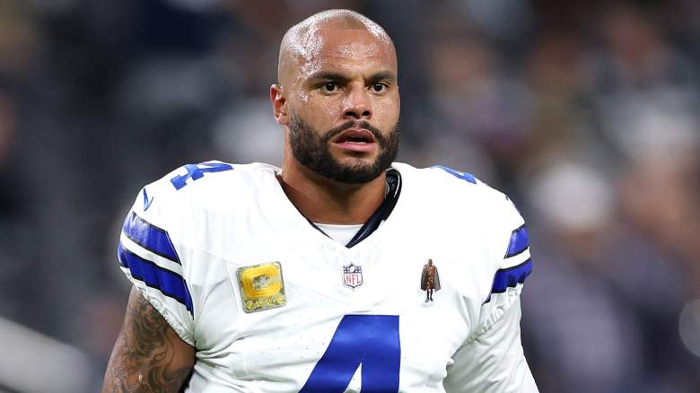 LAS VEGAS, NEVADA - NOVEMBER 17: Dak Prescott #4 of the Dallas Cowboys warms up before the game against the Las Vegas Raiders at Allegiant Stadium on November 17, 2025 in Las Vegas, Nevada. (Photo by Christian Petersen/Getty Images)