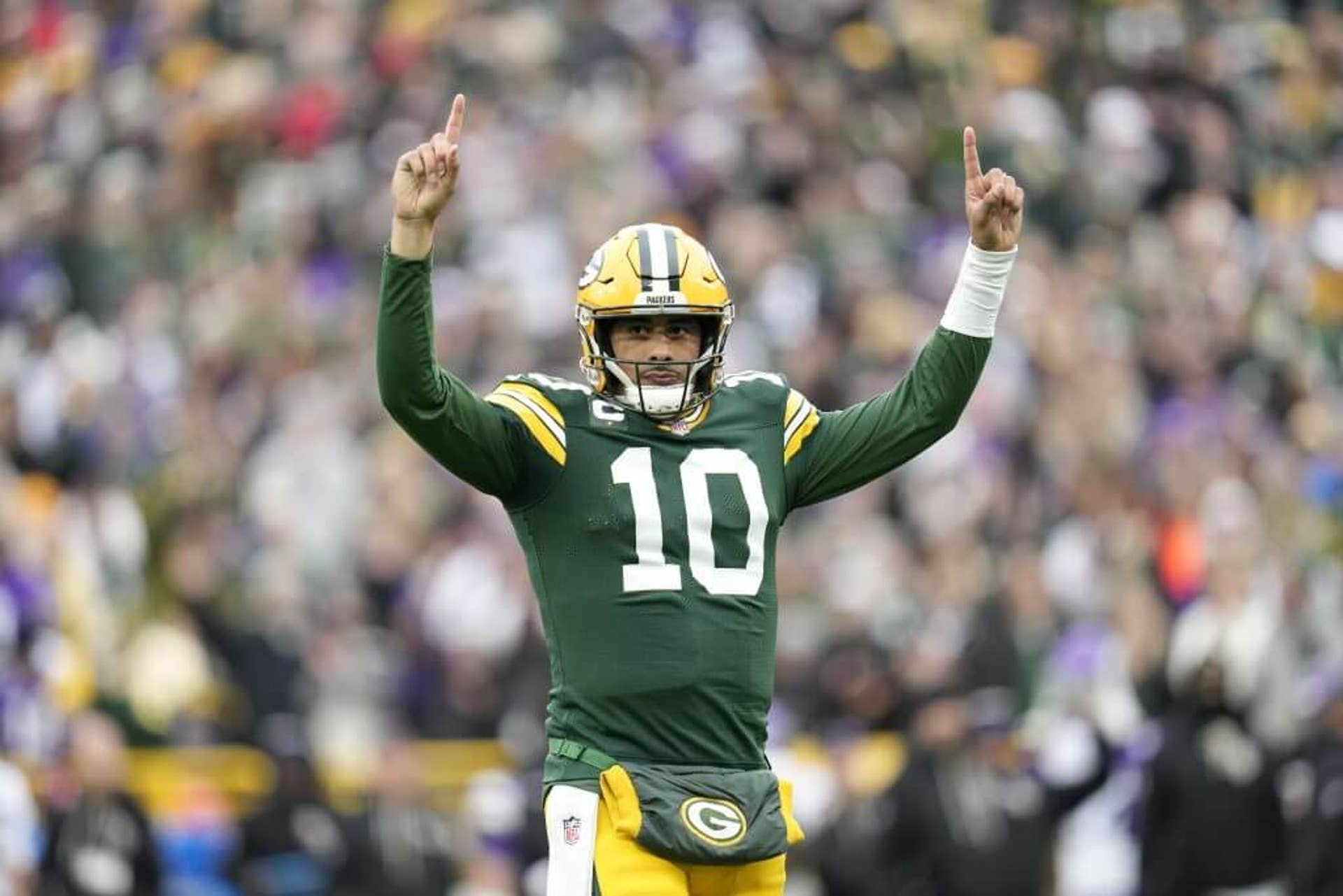 Jordan Love of the Green Bay Packers reacts during the second quarter against the Minnesota Vikings at Lambeau Field.