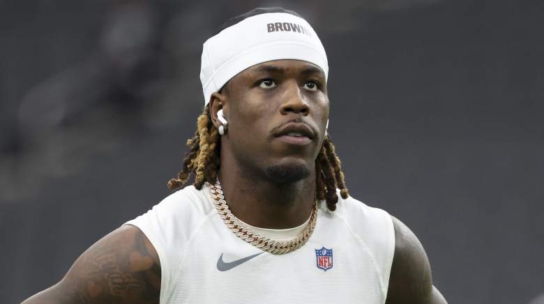 LAS VEGAS, NEVADA - NOVEMBER 23: Jerry Jeudy #3 of the Cleveland Browns warms up before a game against the Las Vegas Raiders at Allegiant Stadium on November 23, 2025 in Las Vegas, Nevada. (Photo by Ian Maule/Getty Images)