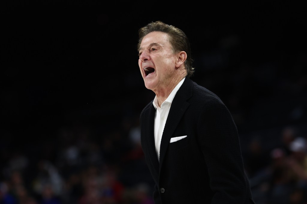Head coach Rick Pitino of the St. John's Red Storm reacts in the first half against the Baylor Bears during the Players Era Championship basketball tournamentat Michelob ULTRA Arena on November 25, 2025 in Las Vegas, Nevada.  