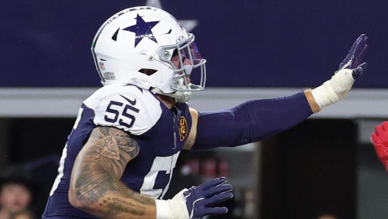 ARLINGTON, TEXAS - NOVEMBER 27: Hollywood Brown #5 of the Kansas City Chiefs catches a touchdown against Logan Wilson #55 of the Dallas Cowboys during the fourth quarter in the game at AT&T Stadium on November 27, 2025 in Arlington, Texas. (Photo by Stacy Revere/Getty Images)