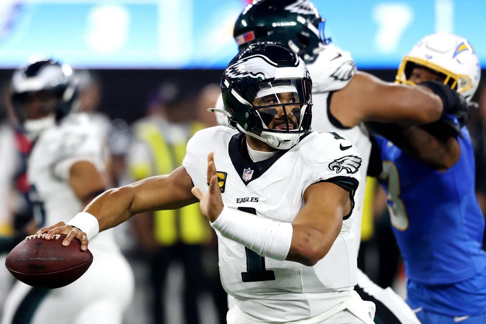 Philadelphia Eagles quarterback Jalen Hurts against Los Angeles Chargers