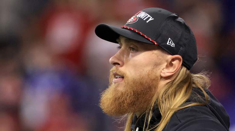 San Francisco 49ers tight end George Kittle looks on during an NFL game.