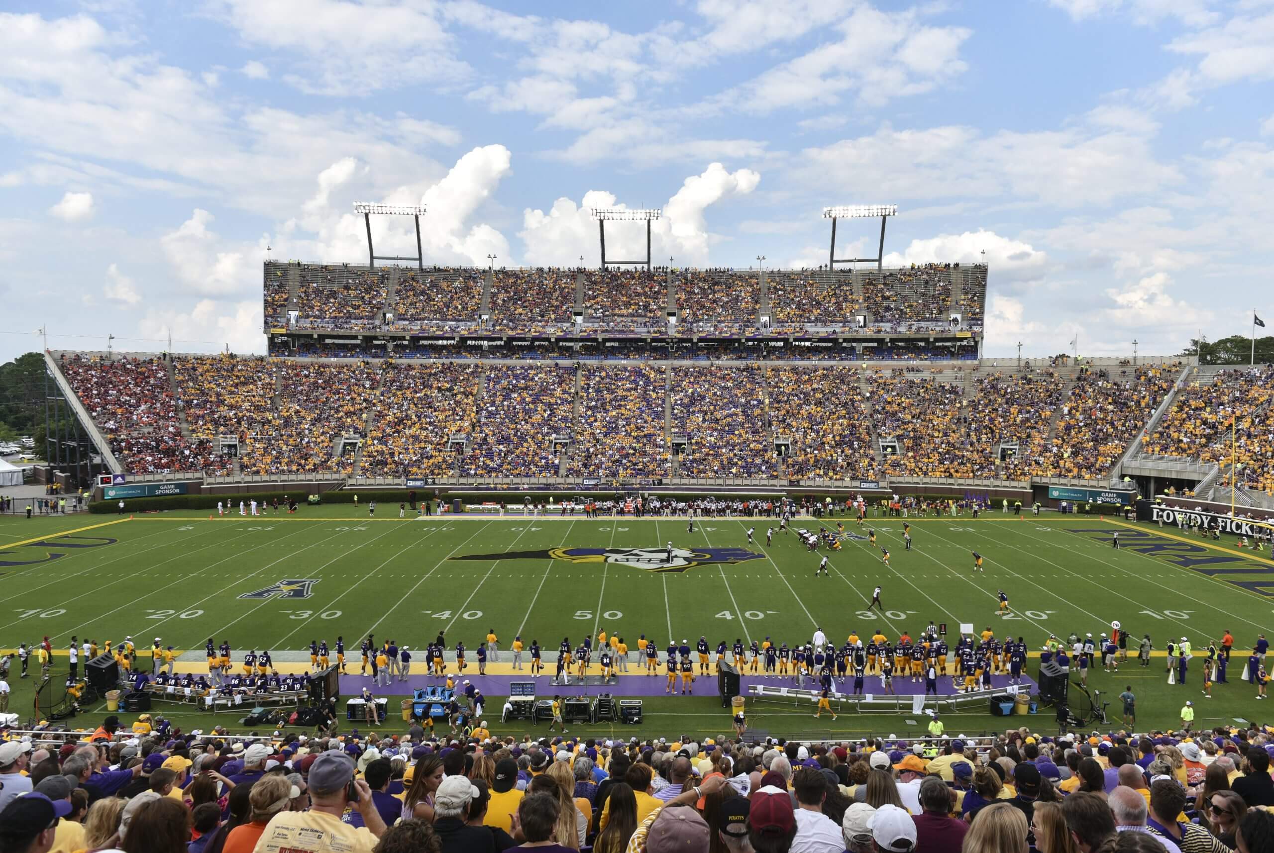 A view of East Carolina's Dowdy-Ficklen Stadium with fans in the stands. 