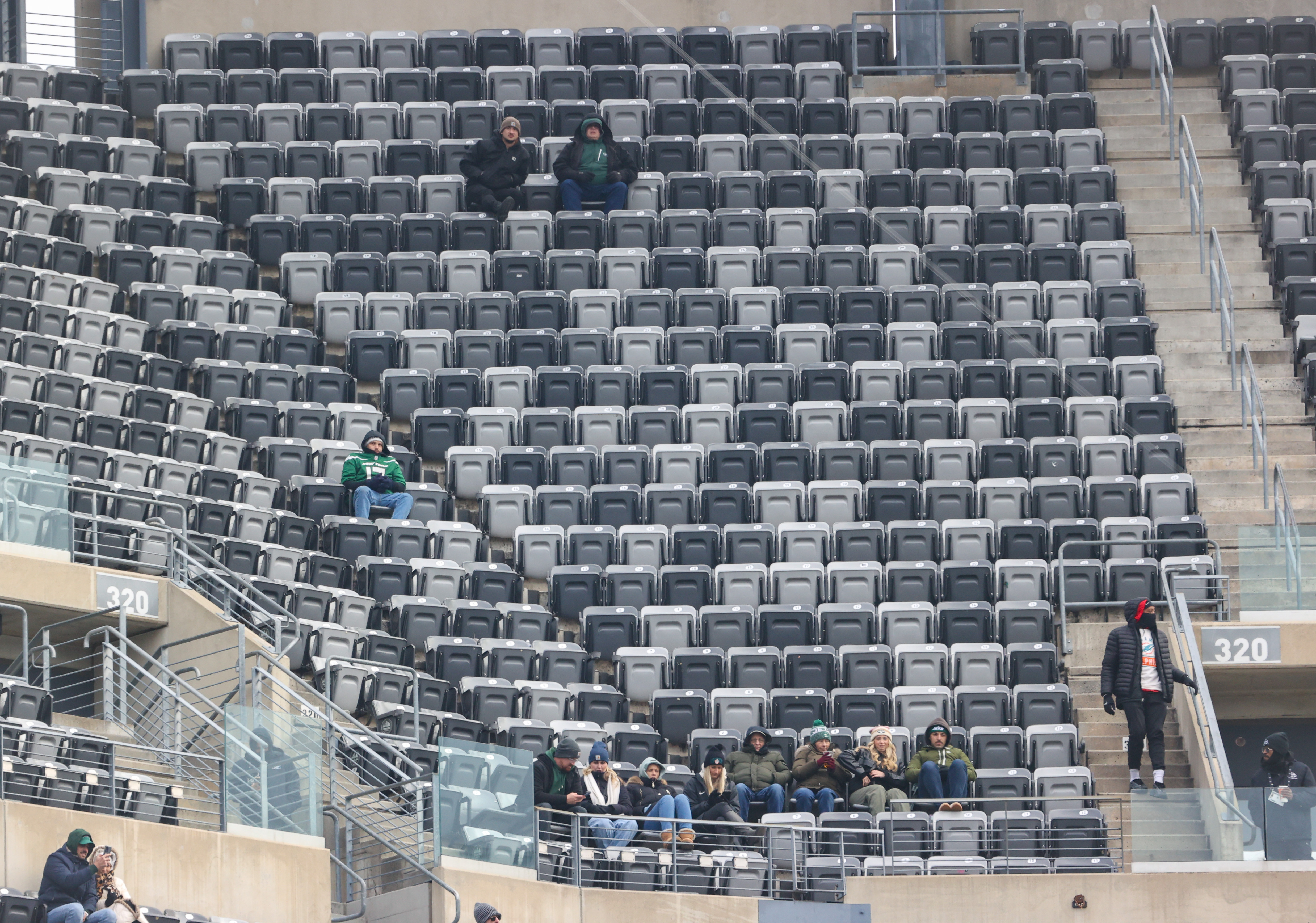The scene in Section 320 at MetLife Stadium during the second quarter of the NFL game between the New York Jets and the Miami Dolphins, Sunday, Dec. 7, 2025 in East Rutherford, N.J.