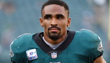 Eagles quarterback Jalen Hurts in pads