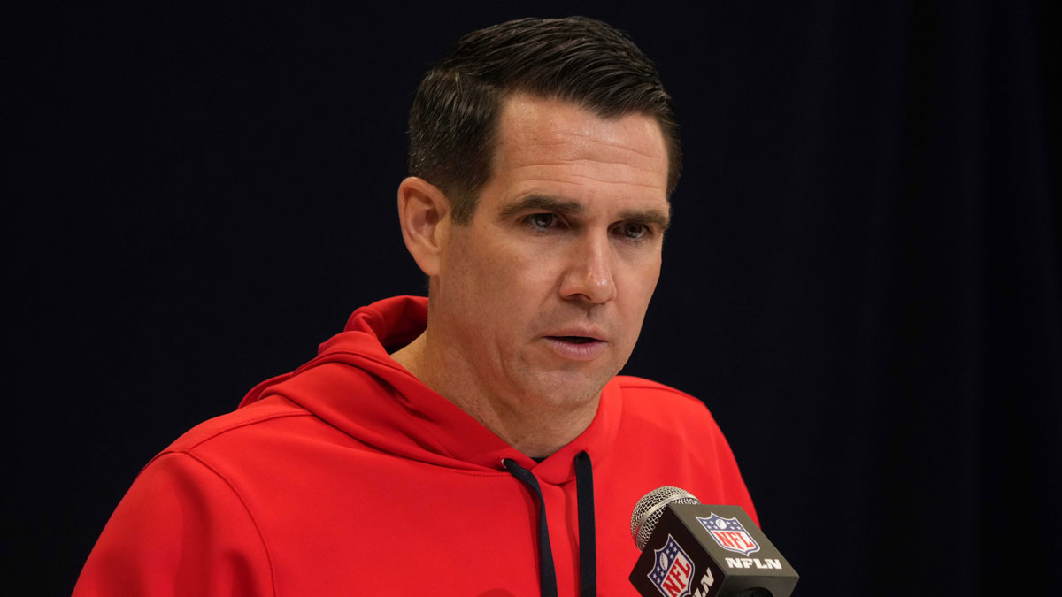New York Giants general manager Joe Schoen speaks during the 2025 NFL Draft Scouting Combine at the Indiana Convention Center.