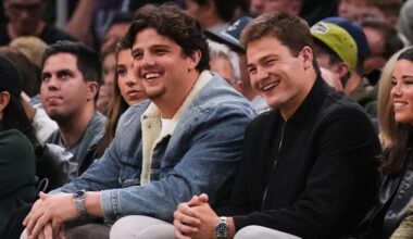 Patriots’ Will Campbell chugs beer while shirtless at Celtics game