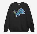 This image shows a black Detroit Lions Primary Logo Holiday Lights Crew Neck Sweatshirt.