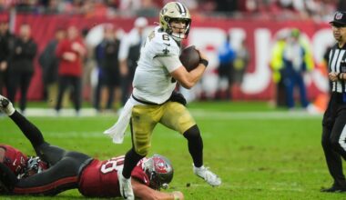 Rookie QB Tyler Shough’s 2 TD runs lead Saints to a 24-20 upset of Buccaneers