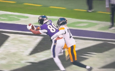 The Ravens' Isiah Likely appears to take two steps with the ball for a touchdown but it was ruled incomplete.