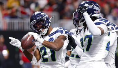 Seattle Seahawks Devon Witherspoon interception celebration Atlanta Falcons 2025...