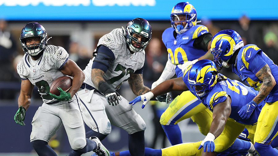 Seattle Seahawks Kenneth Walker III breaks free touchdown run Rams 2025...