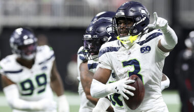 Seattle Seahawks Nick Emmanwori celebrates blocked field goal Atlanta Falcons 2025...