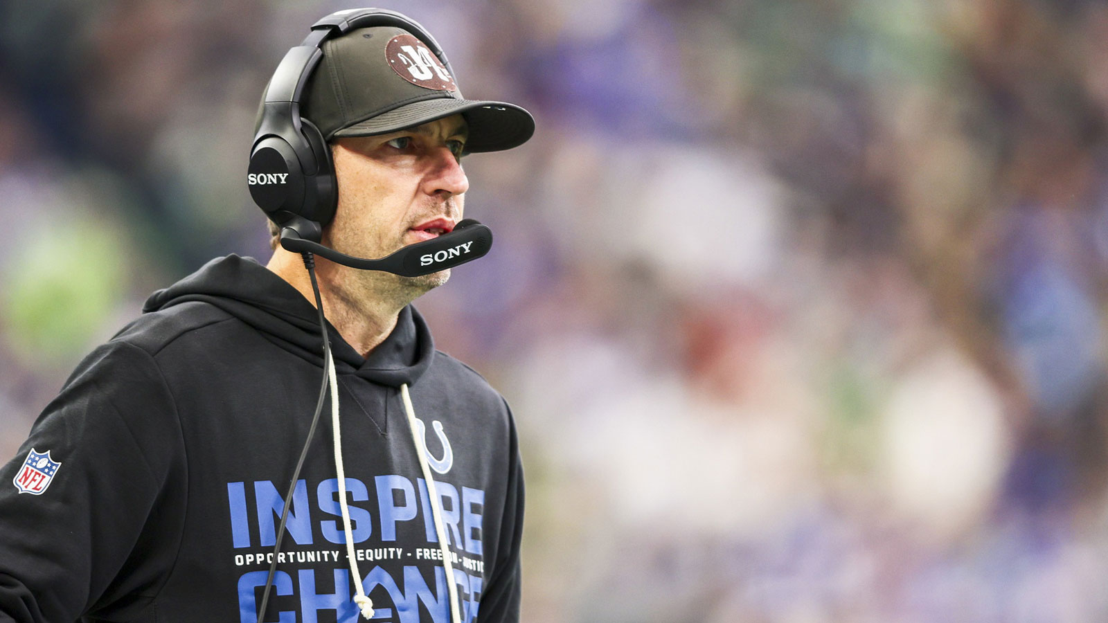 Indianapolis Colts head coach Shane Steichen stands on the sideline during the fourth quarter against the Seattle Seahawks at Lumen Field.