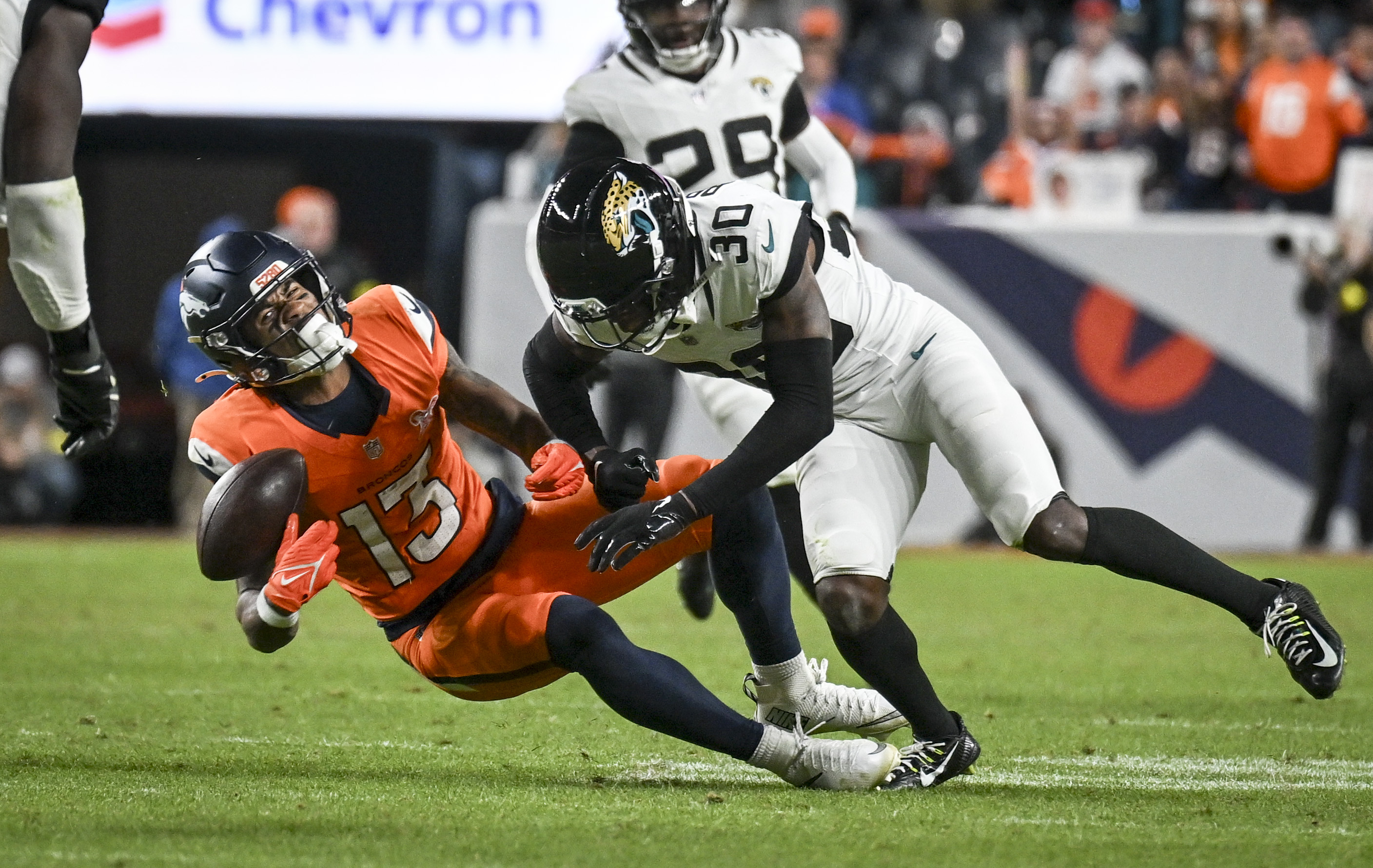 Montaric Brown (30) of the Jacksonville Jaguars blows up Pat...